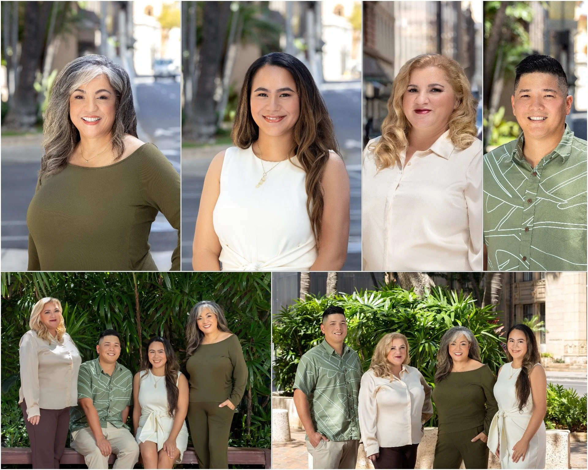 Collage of diverse group of adults outdoors in various settings, smiling for the camera.