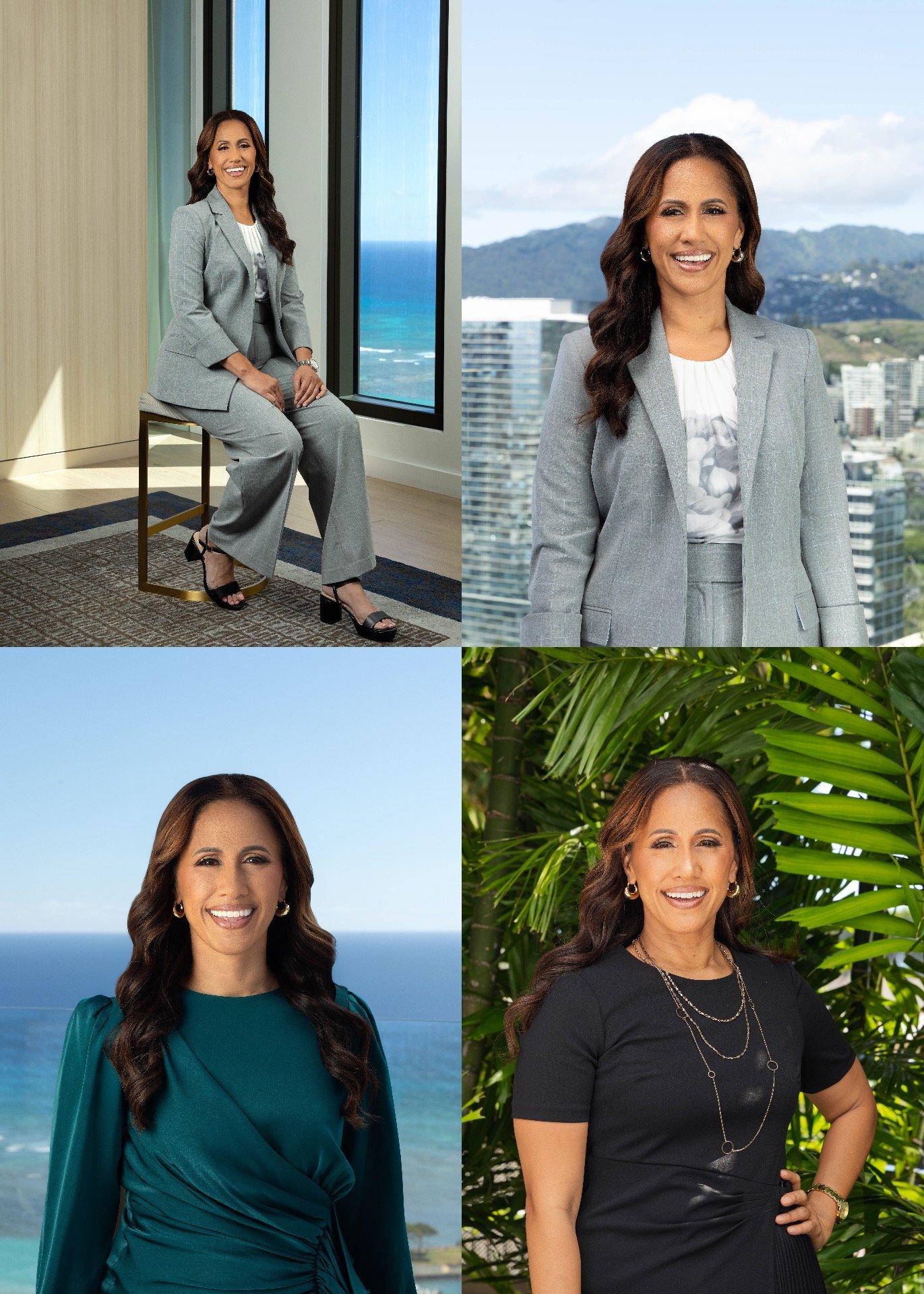 Collage of four women in professional attire, each in different outdoor or indoor settings, smiling and looking at the camera.