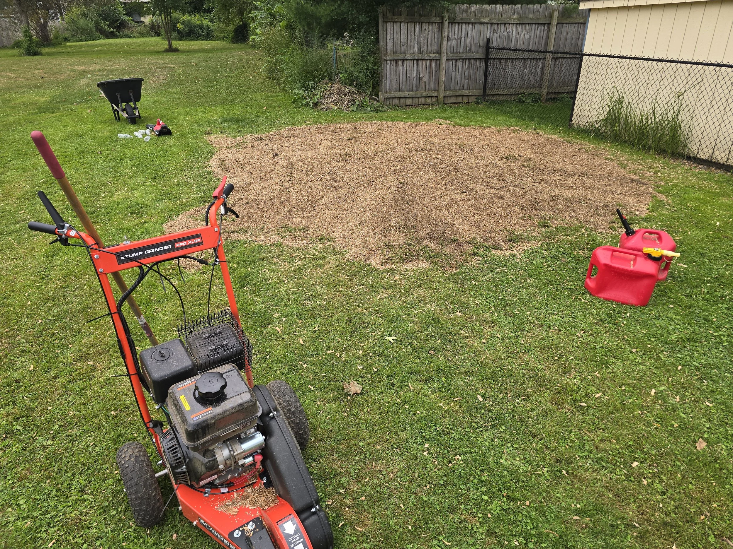 It took some work, but the stump was finally eliminated. It was about 8' across!