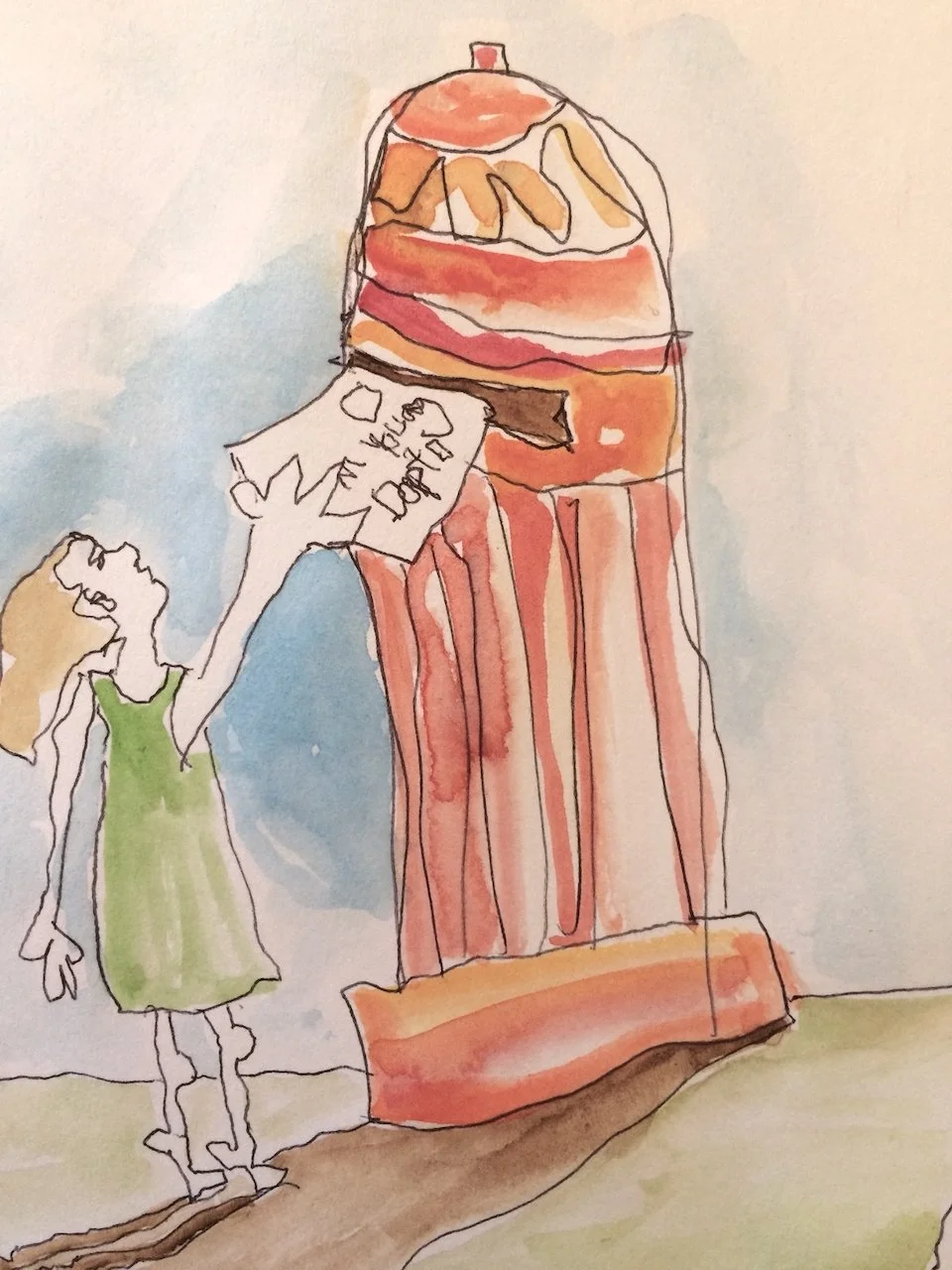 A child reaching up to an old fashioned post box with a note reading 'M Young Dapto' attached to it.