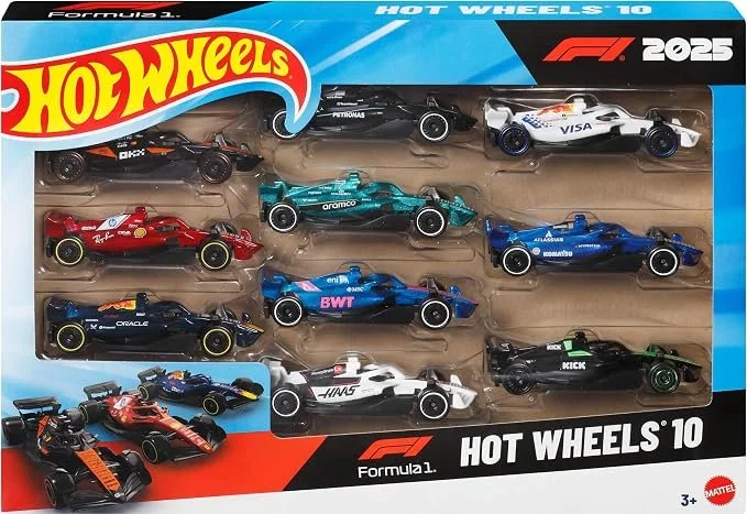 Hot Wheels Formula 1 2025 10-Pack | Set of 10 Die-Cast Toy Racecars in 1:64 Scale Representing Each F1 Racing Team, Authentic Details for Play or Display