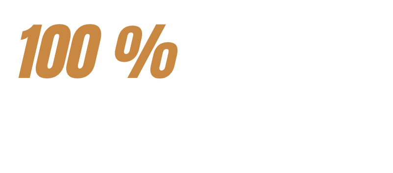 Graphic with orange “100%” text and white “OP DE BAAN” text on a black background