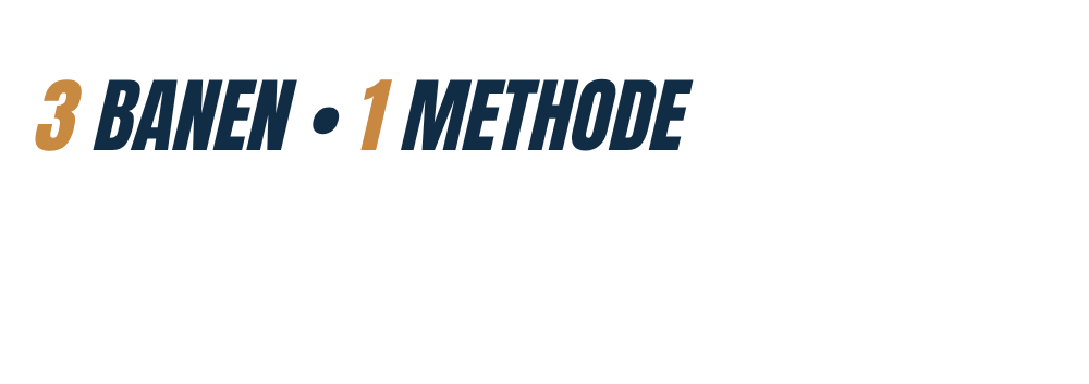 Graphic with bold text reading “3 BANEN • 1 METHODE” in orange and dark blue