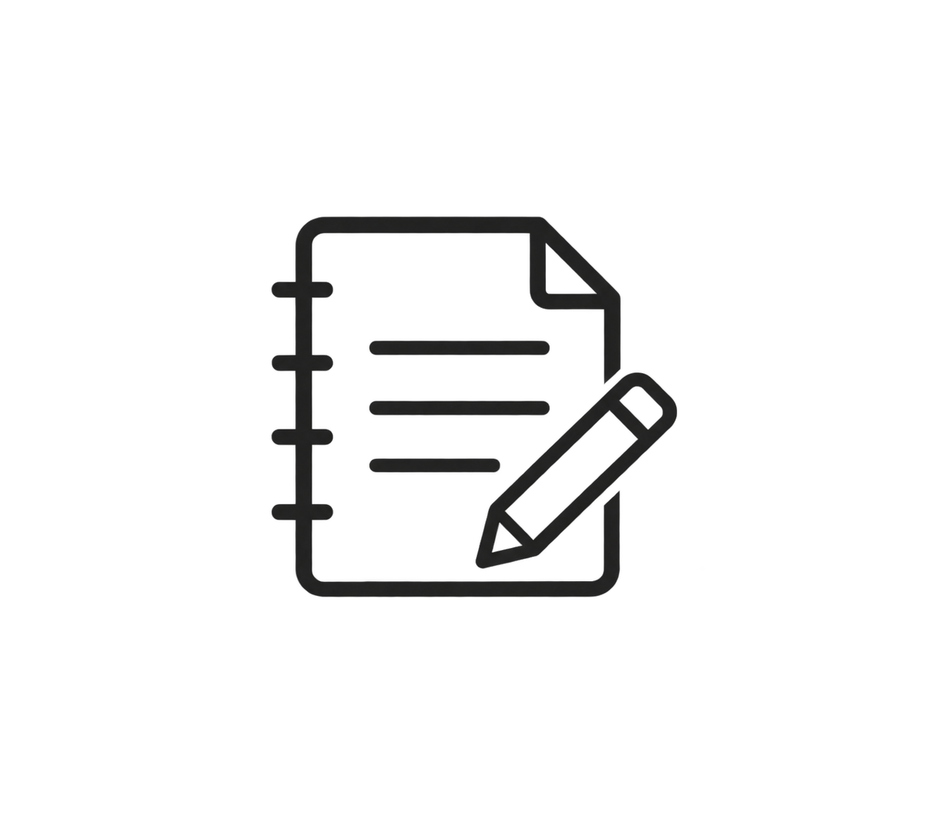 Outline icon of a notepad with lines and a pencil, representing note-taking or writing.