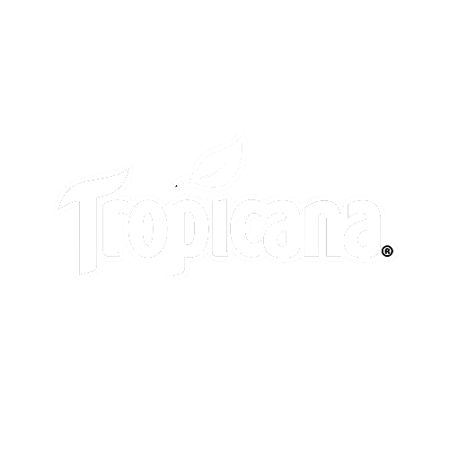 Tropicana logo with two leaves above the text on a black background.