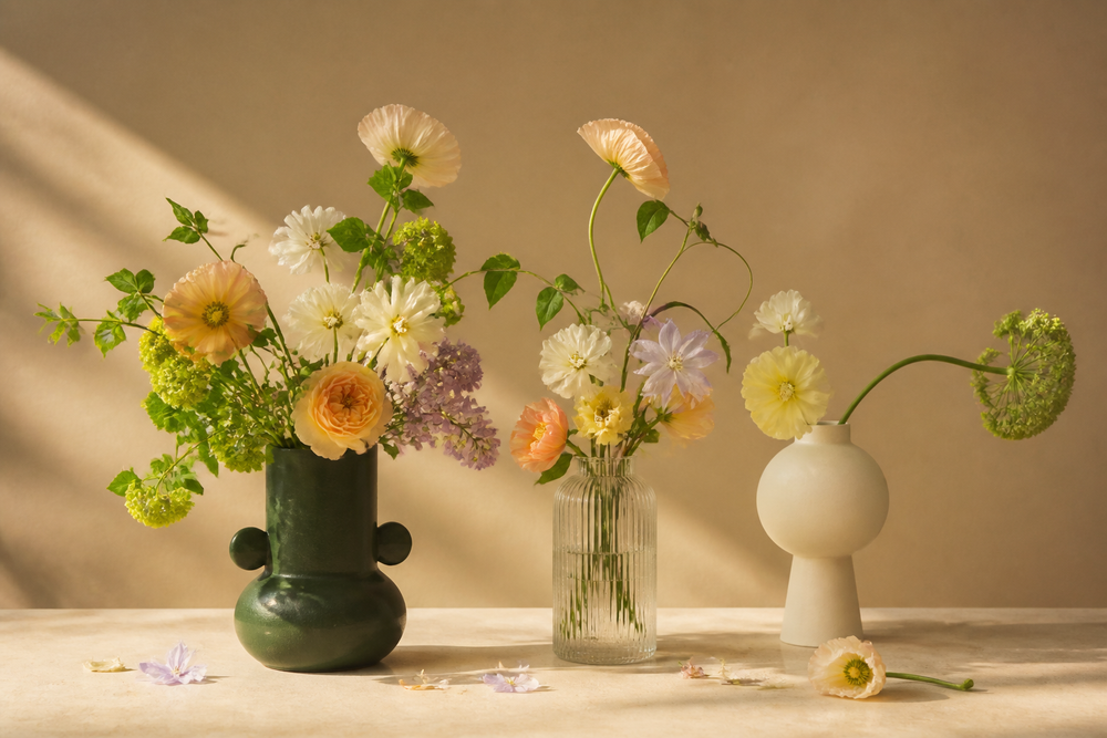 Single stems in small bud vases
