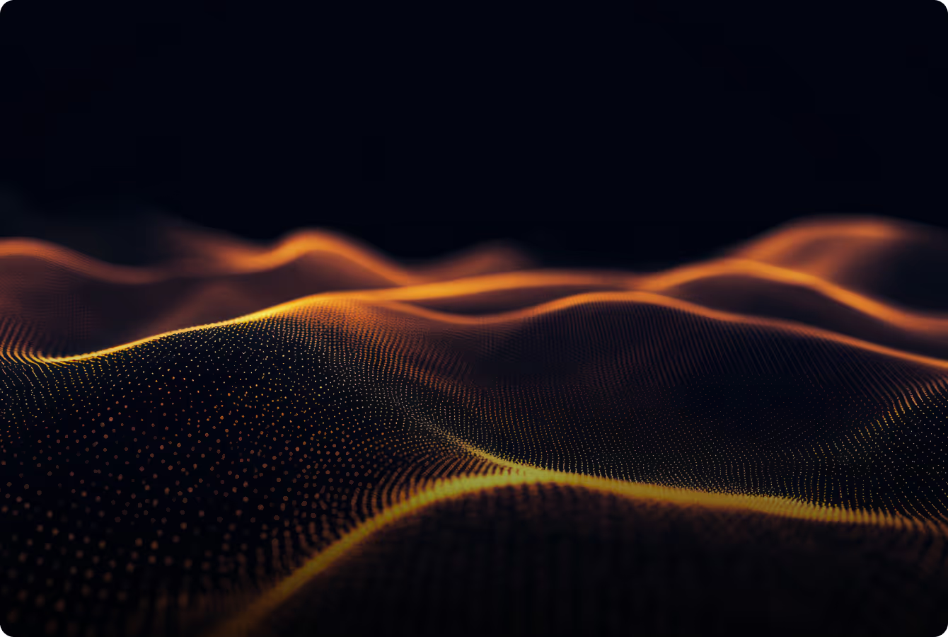 Digital abstract background with flowing orange and yellow dotted lines on a black background.