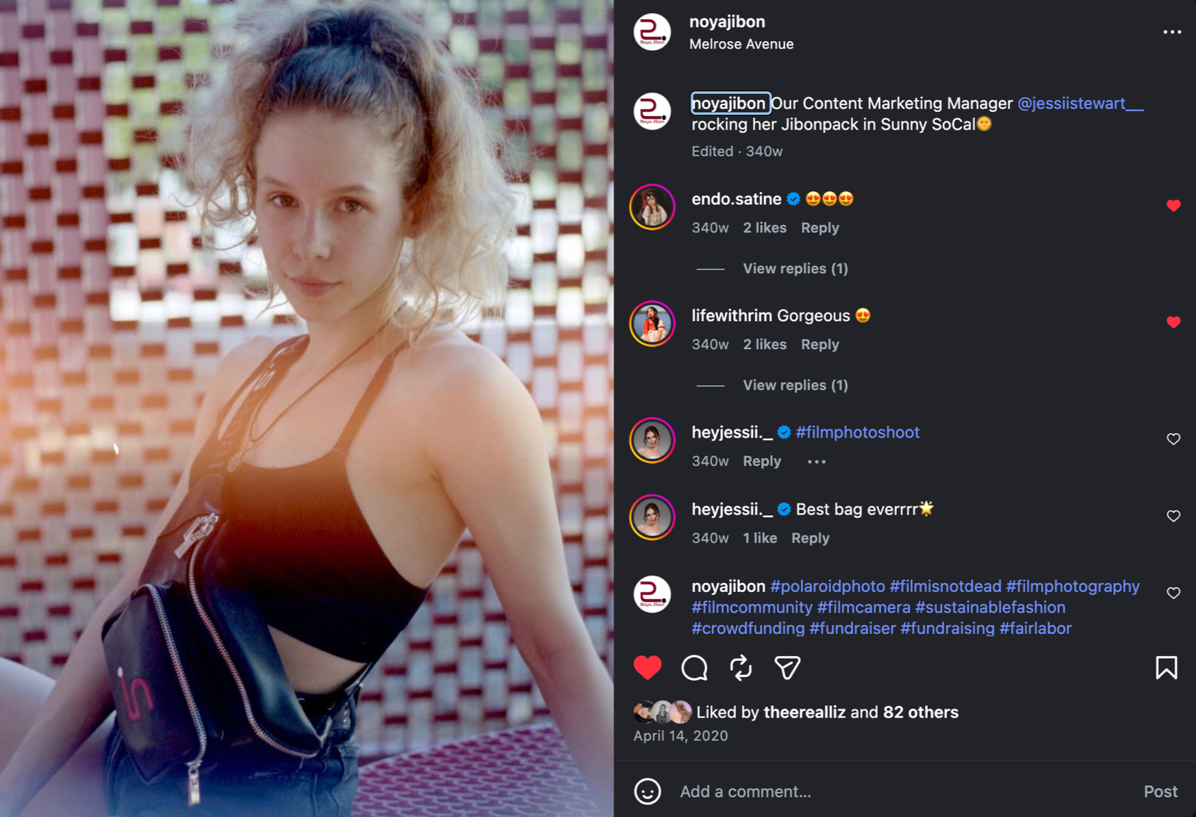 A team shoutout post for I, Jessi Romano, from Noya Jibon's instagram. 