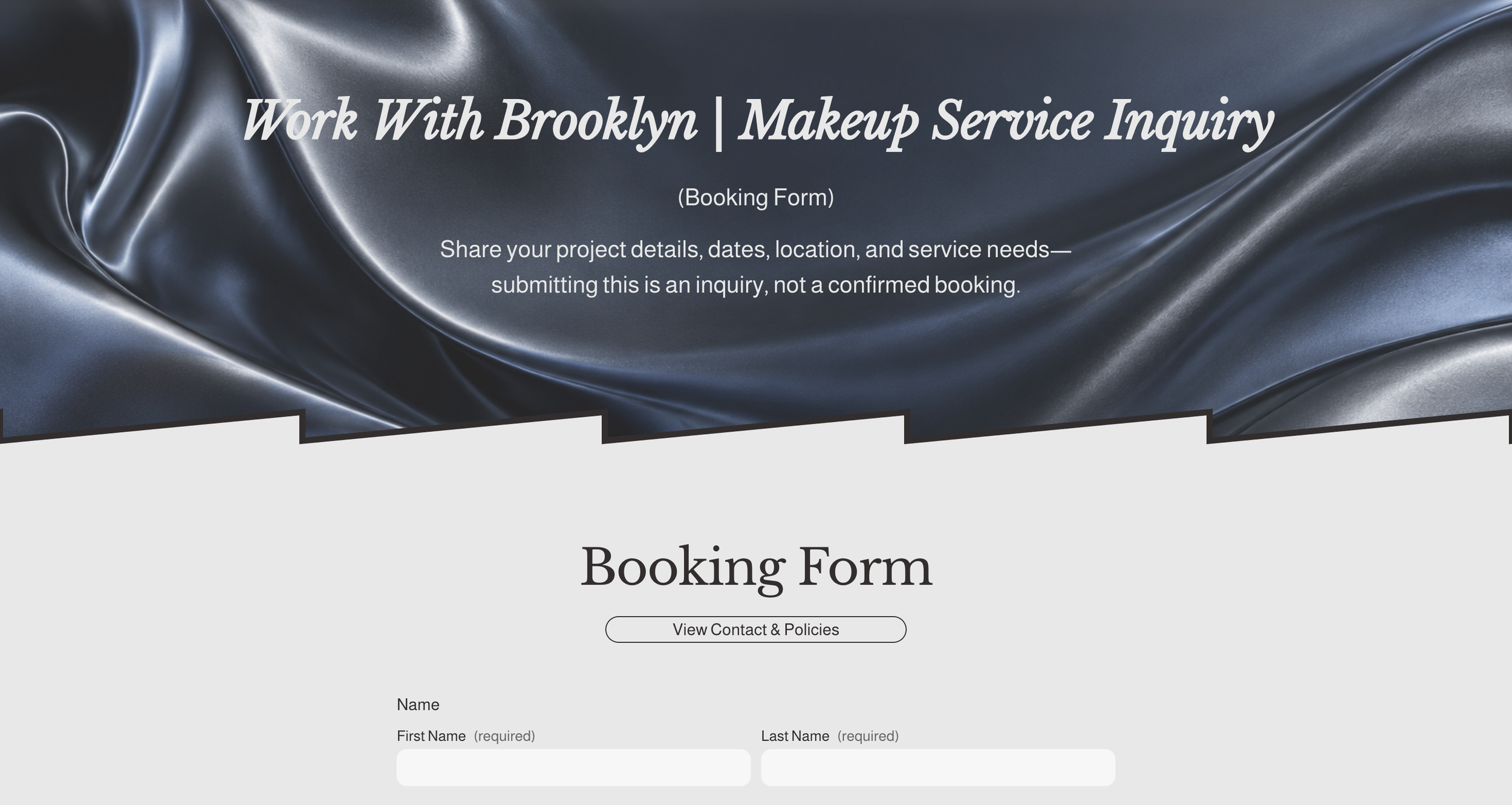 Booking inquiry form that sets client expectations upfront.