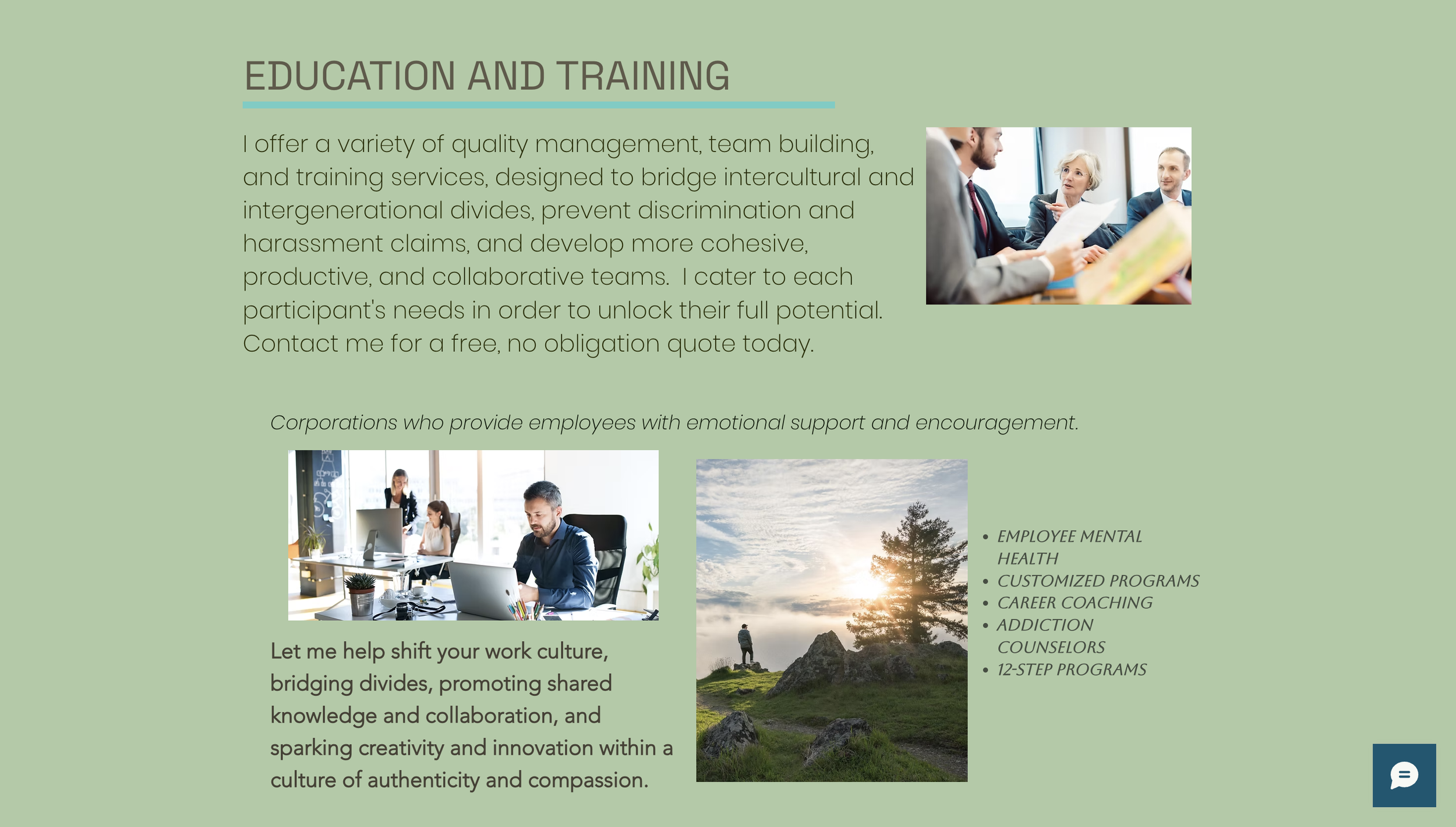 Designed service pages for corporate training & workplace mental-health programs