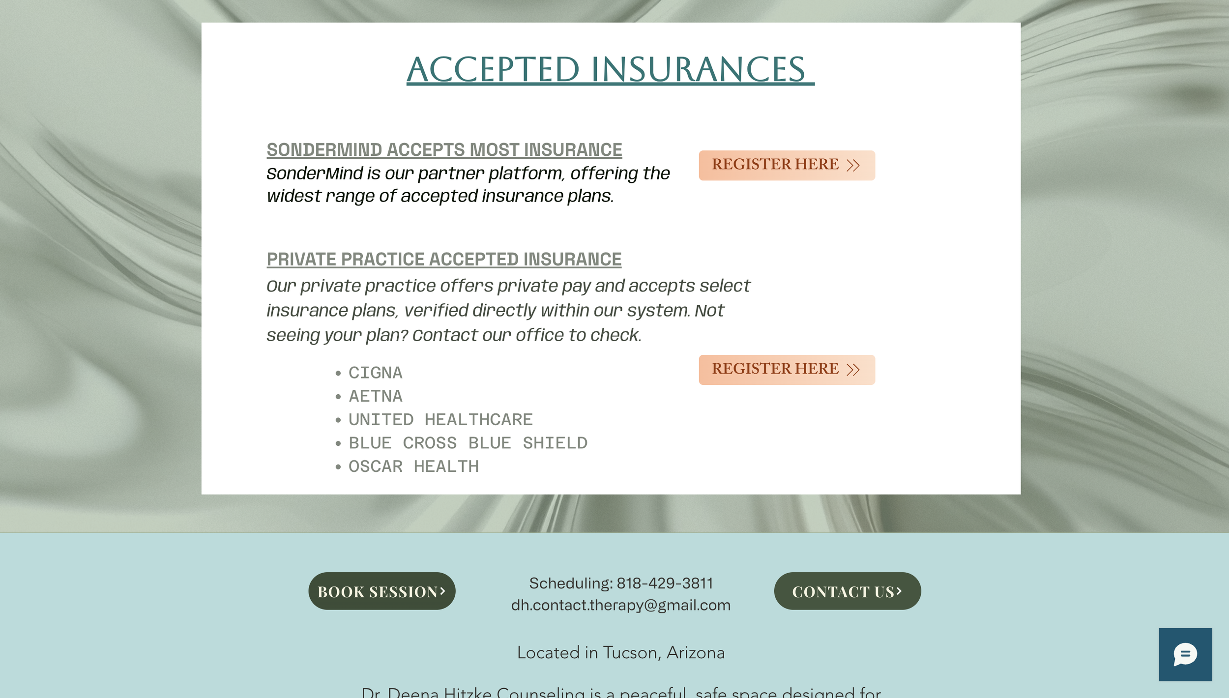 Structured insurance & payment info so clients know their options upfront.