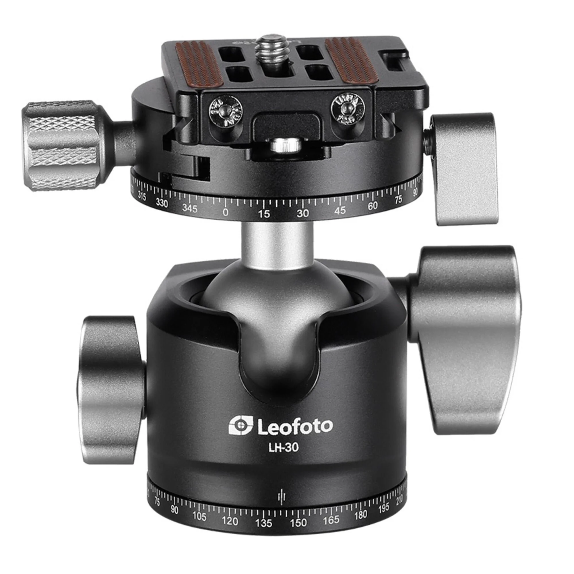 Ein Kugelkopf mit Dreh- und Kippgelenken für Kamera-Stative, hergestellt von Leofoto, Modell LH-30.
