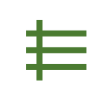 Green line art illustration of three horizontal bars with a vertical line intersecting the three bars
