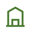 Simple green house icon with a door.