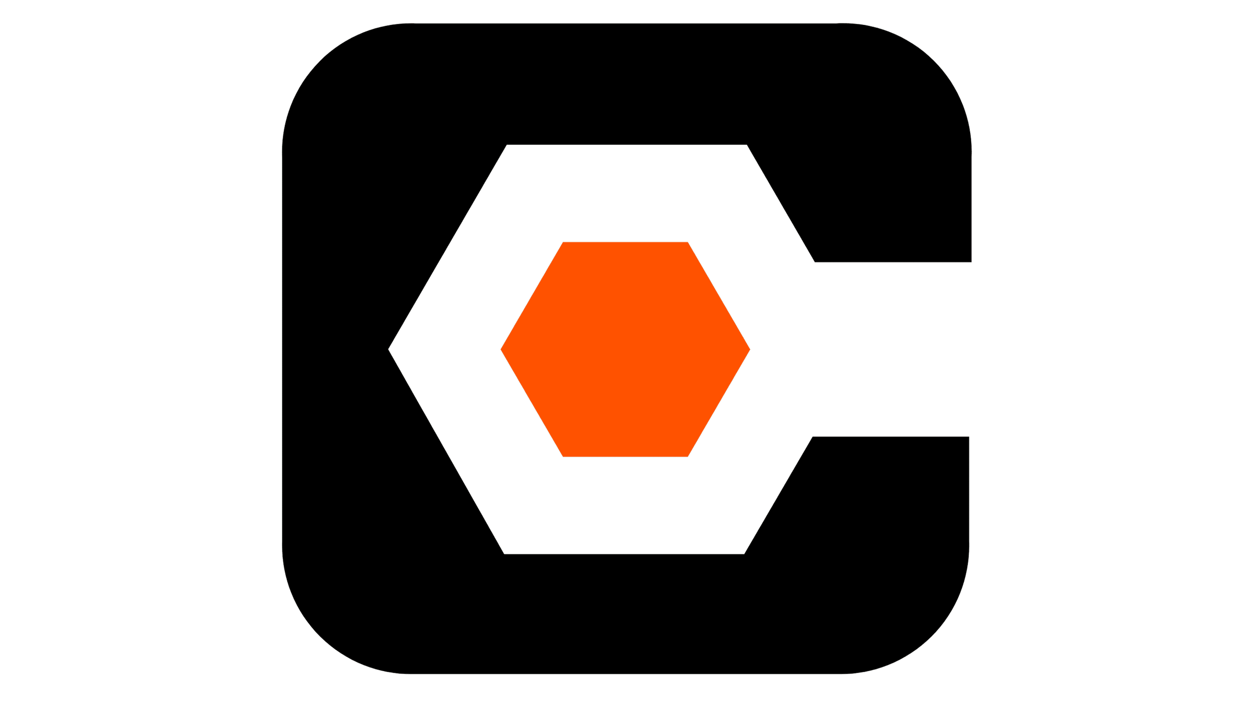 A black background with a central red-orange hexagon surrounded by outlines of ellipses and lines, creating a geometric pattern - this is the logo for Procore
