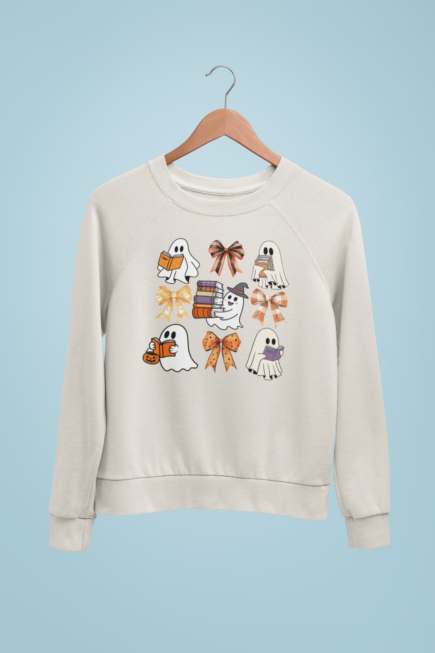 Teacher's Ghost Reading Ghosts Cream Crewneck Sweatshirt