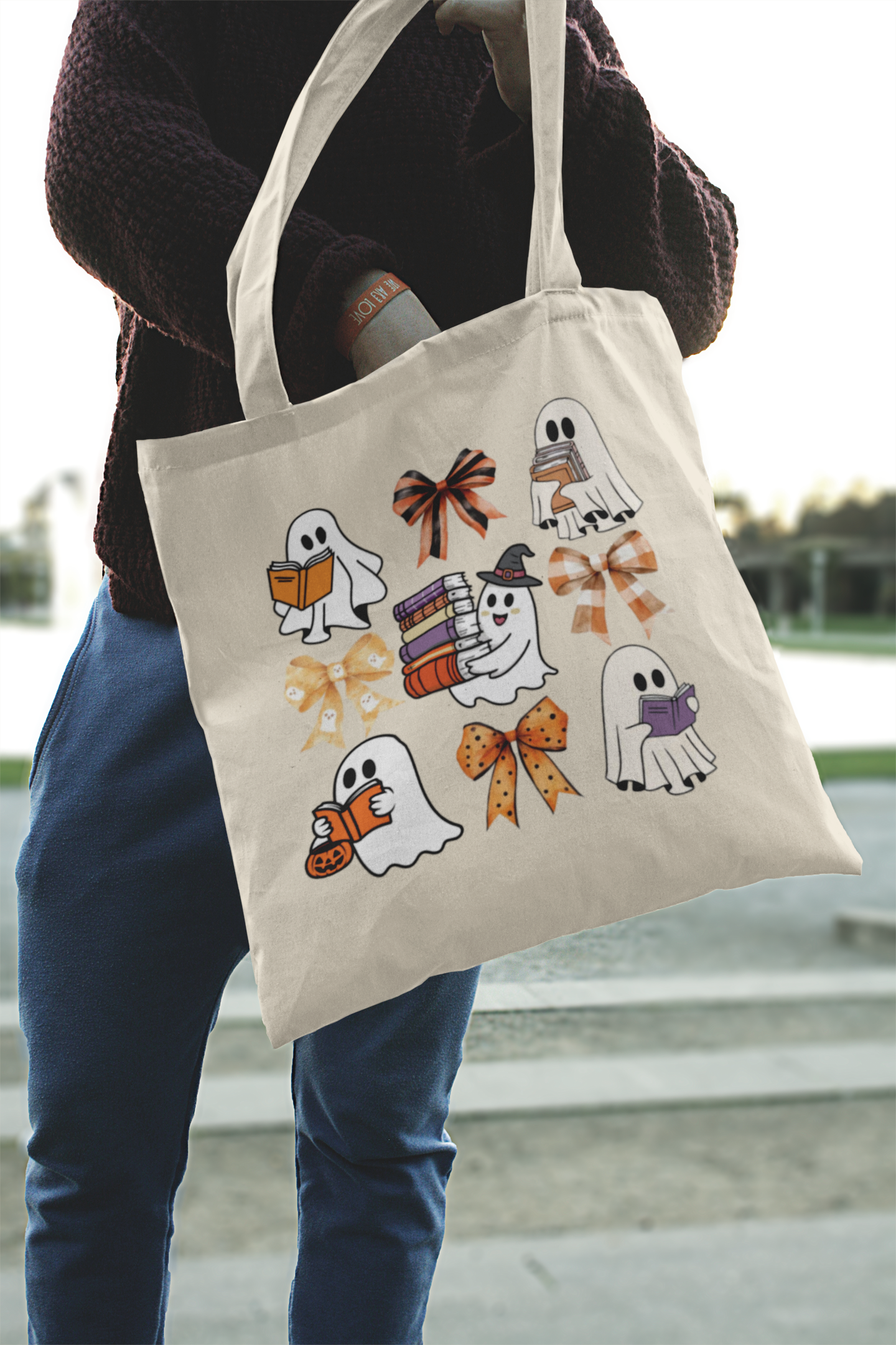 Teacher's Ghost Reading Ghosts Natural Canvas Tote Bag