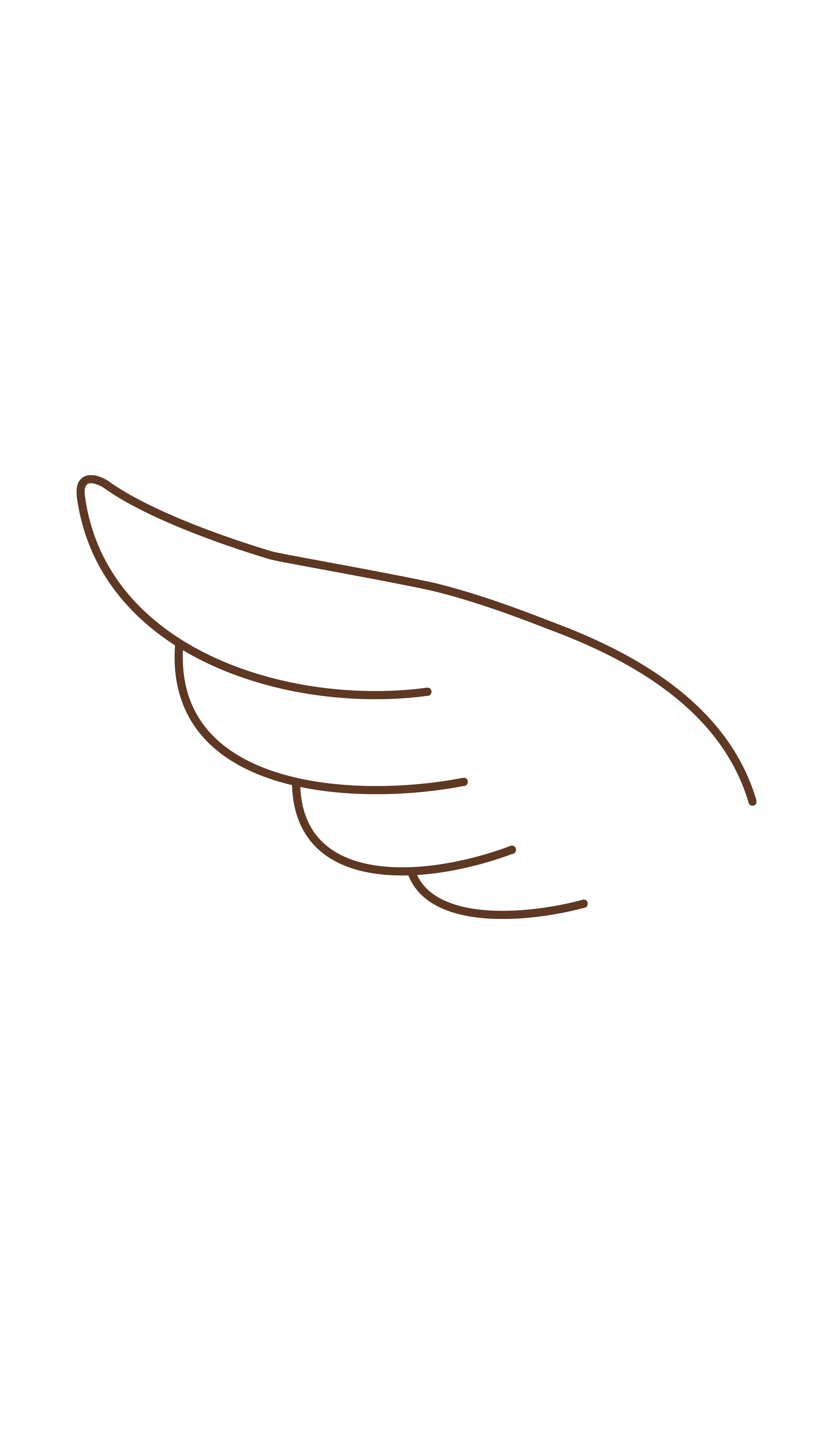 Minimalist line drawing of a brown leaf with curved edges on a black background.