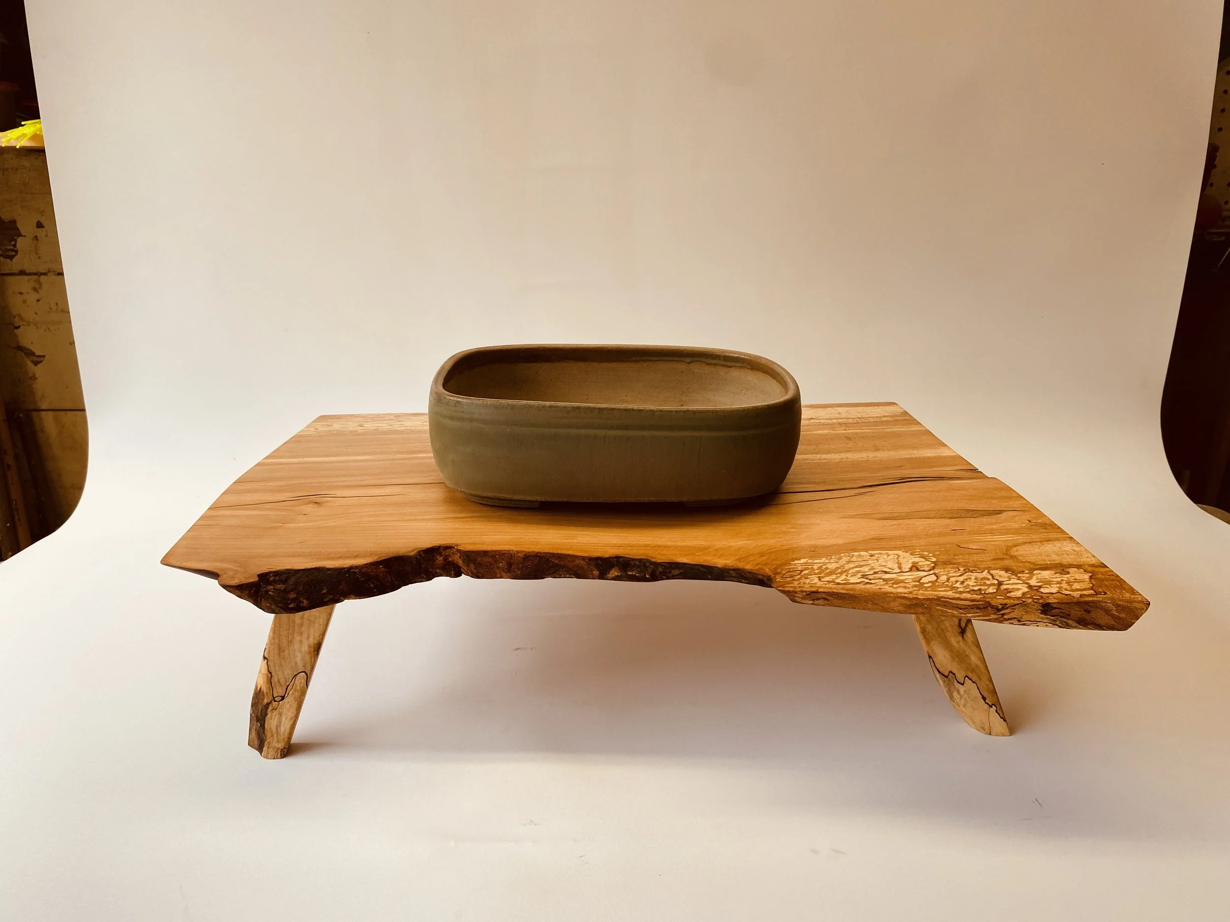 Spalted maple live edge bonsai display stand, 24" x 15"