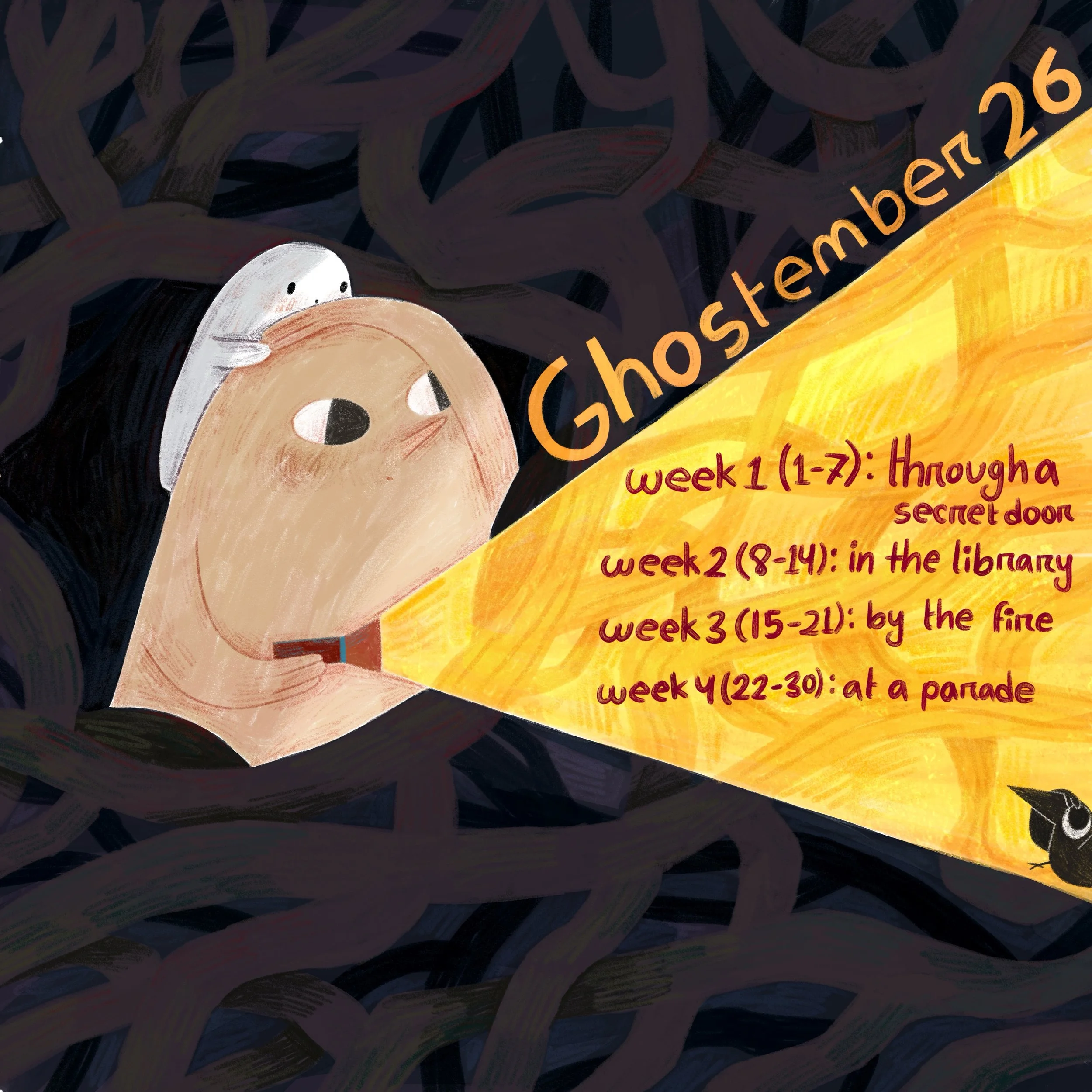 Ghostember is back for a haunt! Join us in this year&rsquo;s ghostly art challenge, where participants will share four pieces of art filled with fall magic, over the month of September! 👻 

🍂 PROMPTS
✸ Week 1, September 1-7: Through a Secret Door
✸