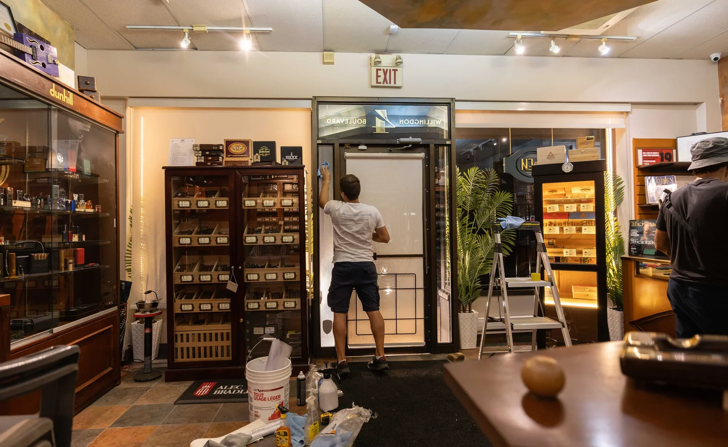 Wide view of the Cigar Studio shop interior in Etobicoke during the renovation refresh