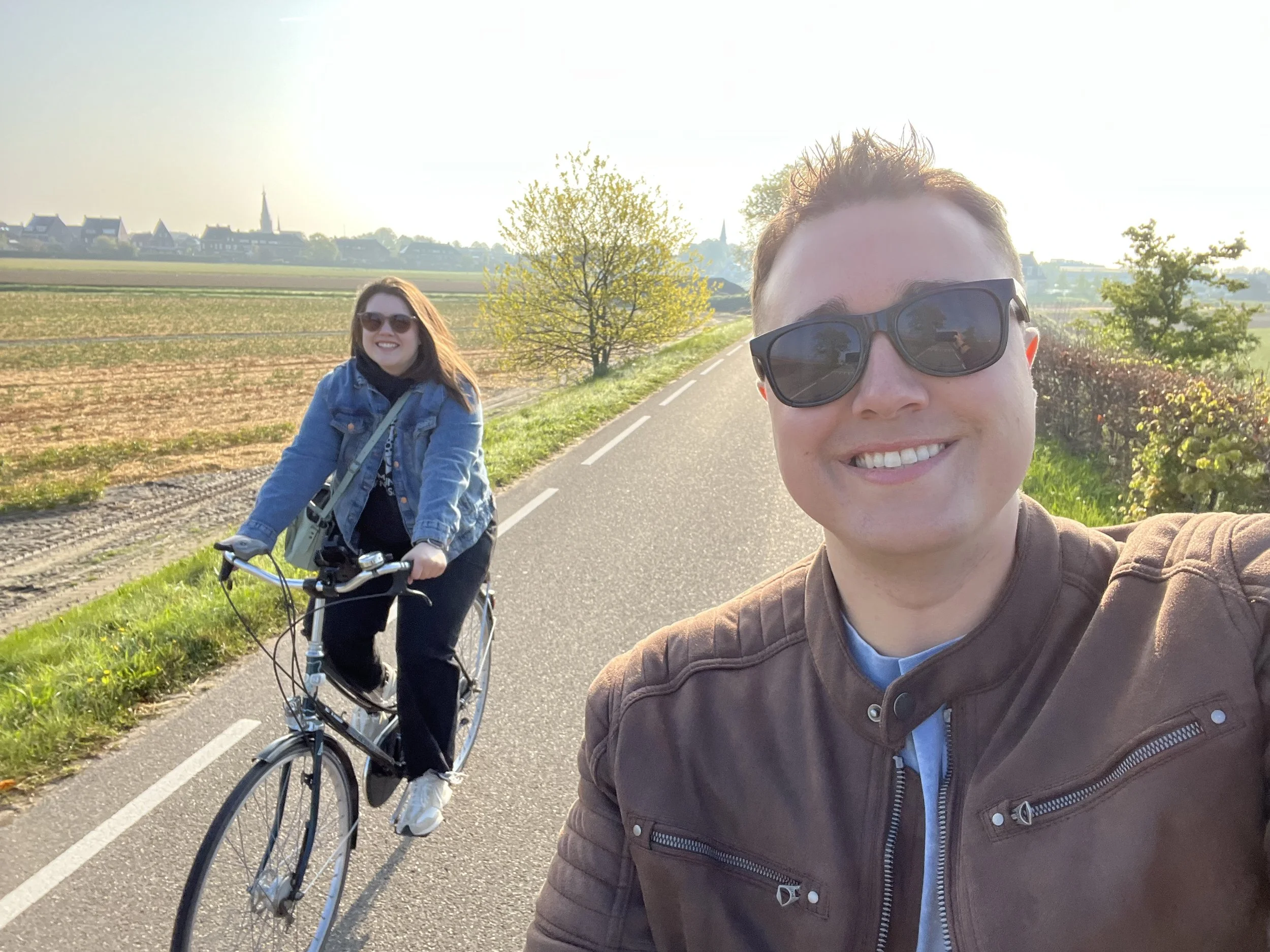 Dean and Lynzee on a bikeride in Hillegom, Netherlands in 2025.