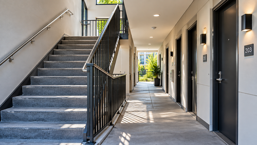Apartment breezeway and stairwell