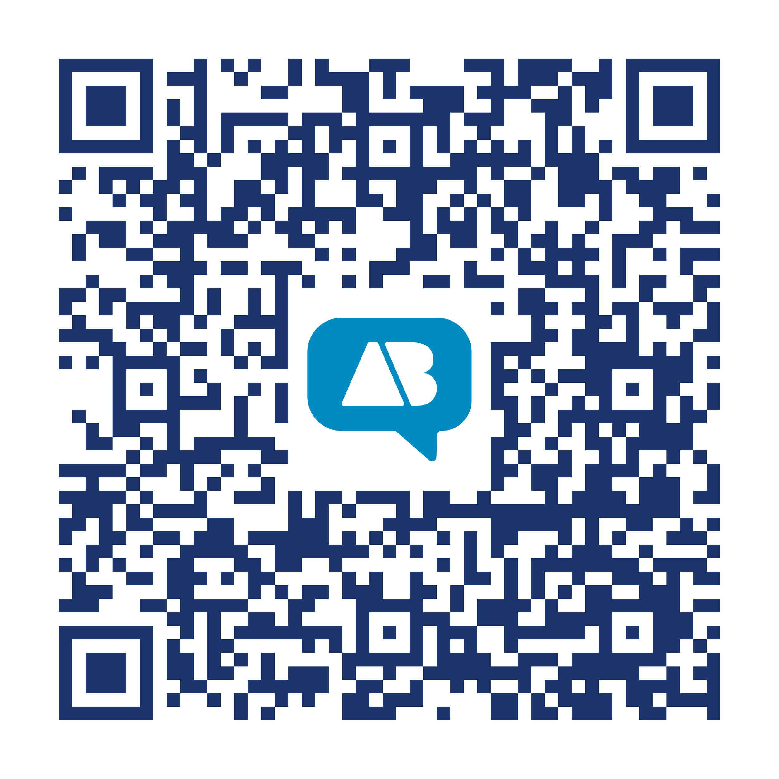 QR code with blue icon of a speech bubble containing 'AI' in white.