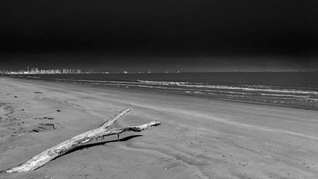 Solitude Shores: Black and White Beach Photography Print