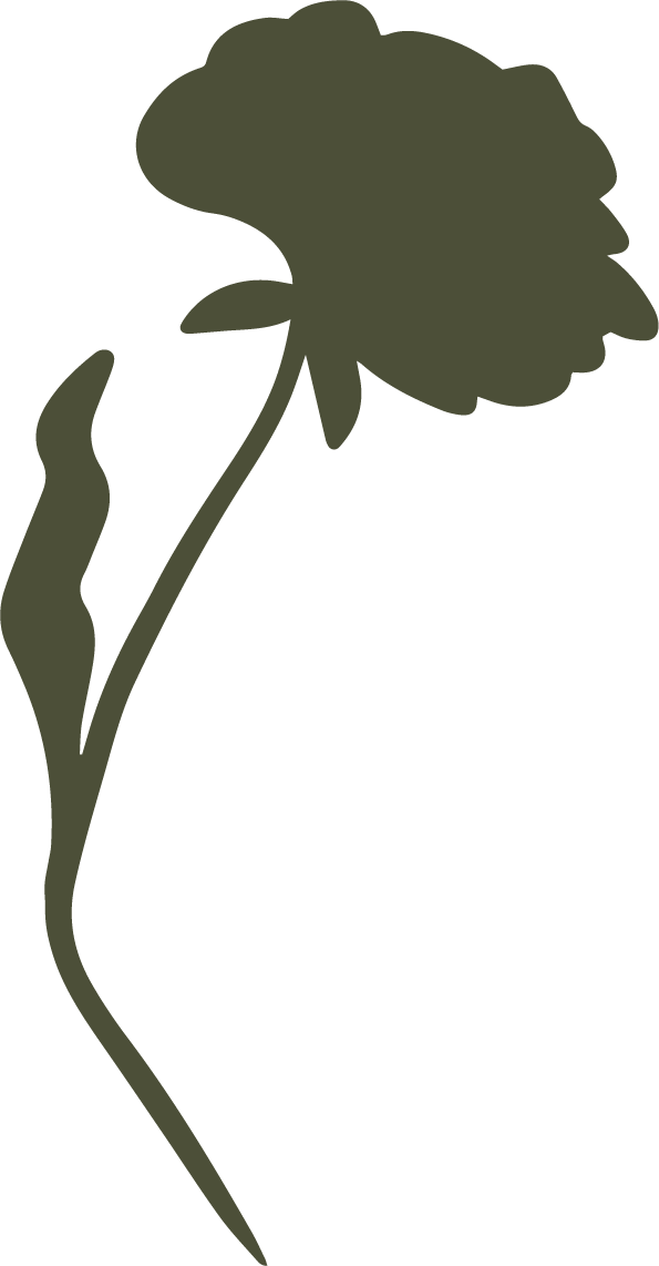 Silhouette of a flower with a long, curved stem and a large, rounded blossom.