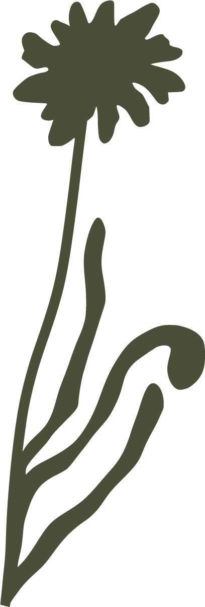 Silhouette of a flower with a tall, curved stem and rounded petals at the top.