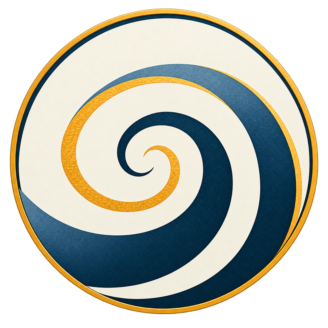 Decorative round object with a spiral pattern in blue, white, and yellow colors