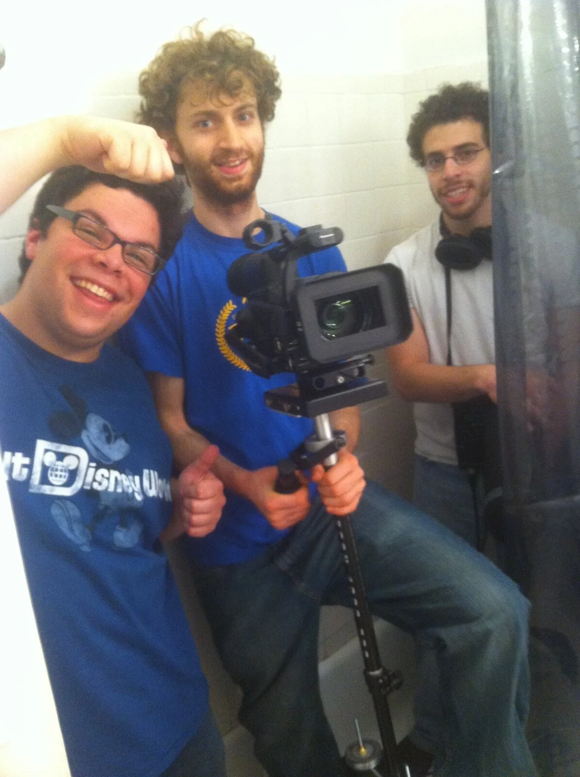 Garrett early in his filmmaking career with a camera and two collaborators