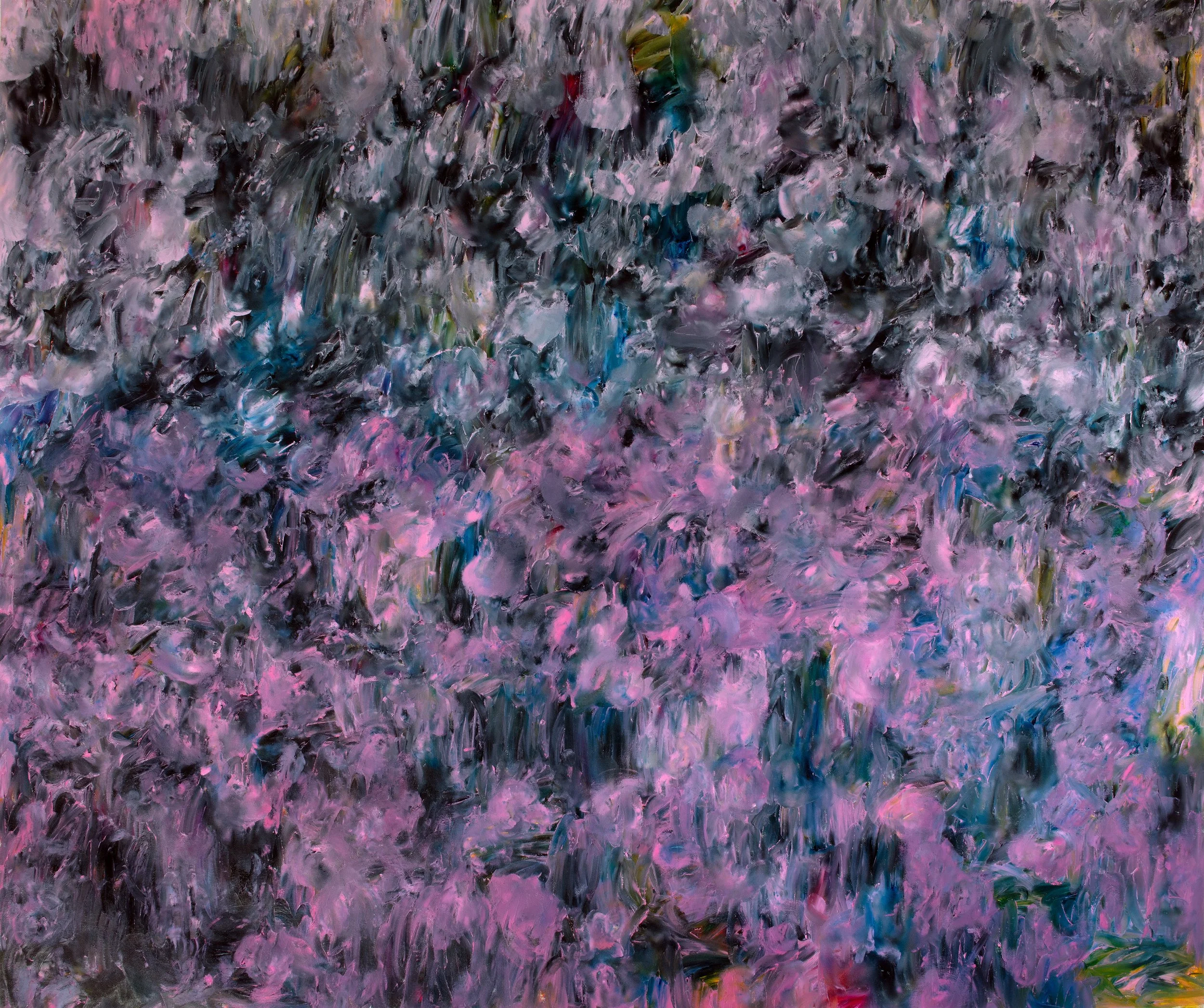 Avenue of gumtrees after Tinus de Jongh, palms of both hands and right pointing finger, Oil on canvas, 160 x 190 cm, 2026