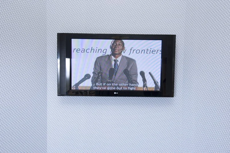
Reaching new frontiers, installation detail. Flat-screen monitor, video, sound, wallpaper, 2008

