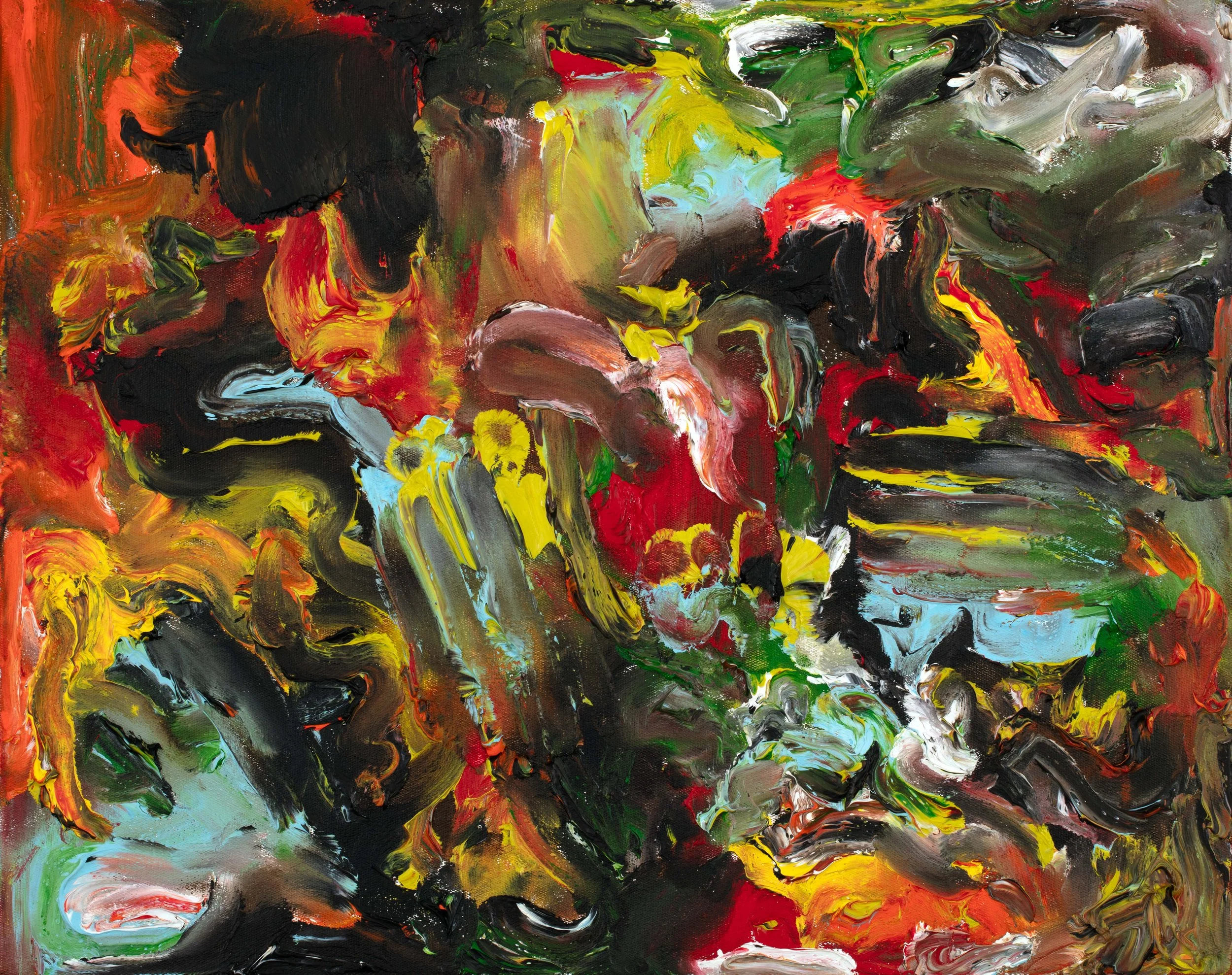 Avenue of gumtrees after Tinus de Jongh, right middle finger and left fist, Oil on canvas, 41 x 51 cm, 2026