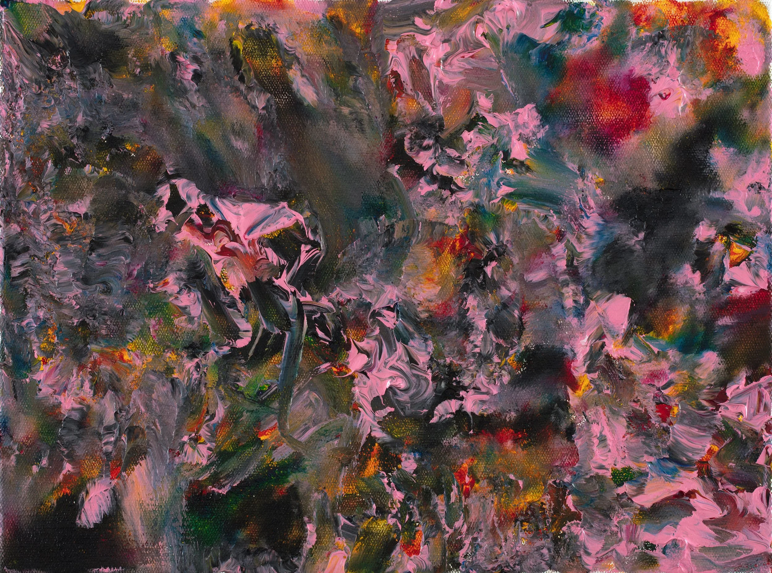 Avenue of gumtrees after Tinus de Jongh, left ring finger of palm and right palm and fist, Oil on canvas, 23 x 30,5 cm, 2026