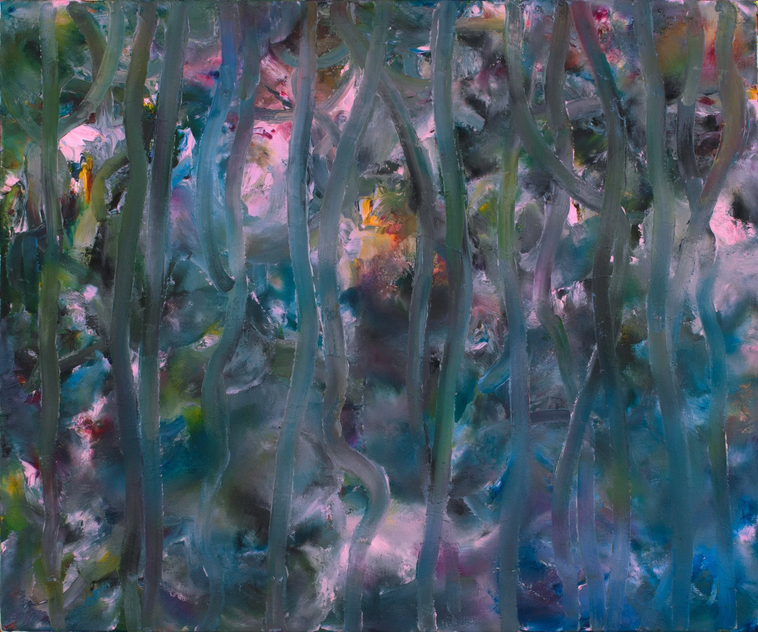 Avenue of gumtrees after Tinus de Jongh, fingers and palm of left hand, Oil on canvas, 51 x 61 cm, 2026