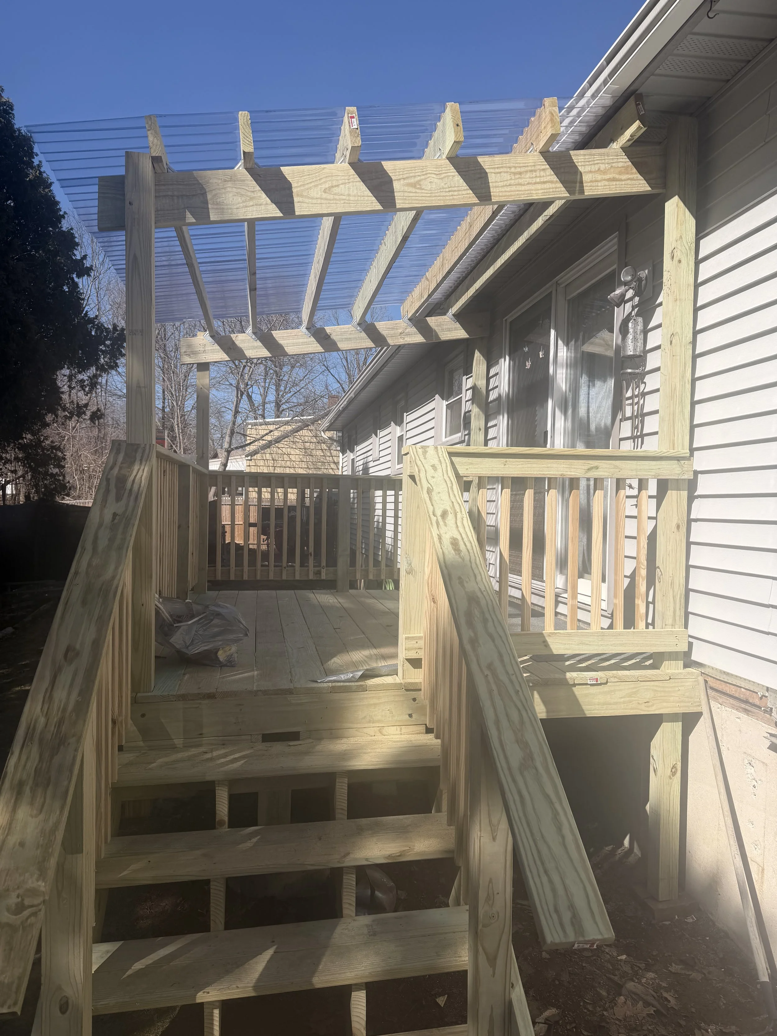 deck, stairs and pergola
