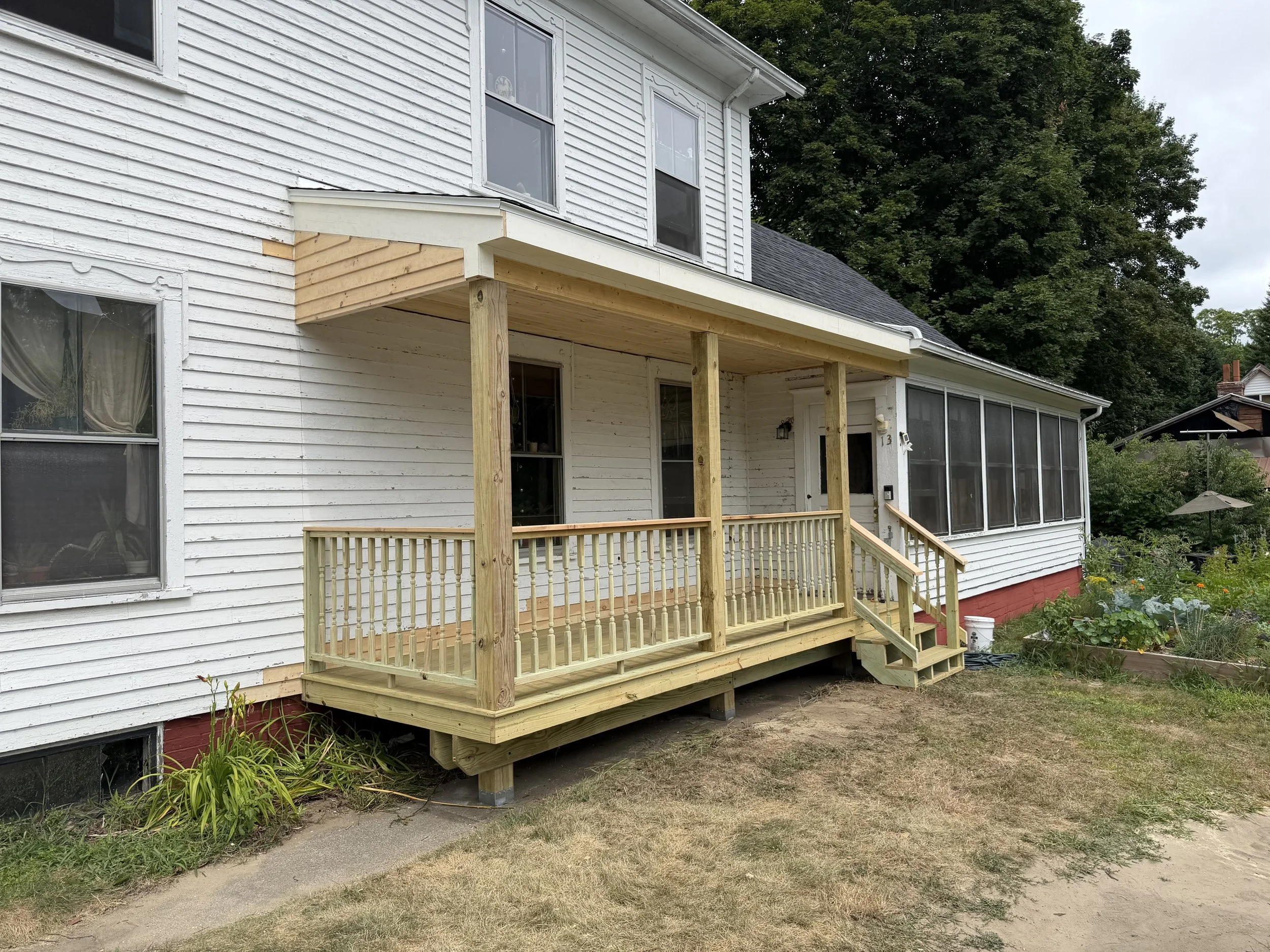 covered porch and stairs