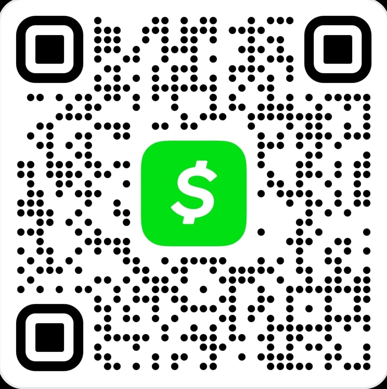 A QR code with a green dollar sign icon in the center.