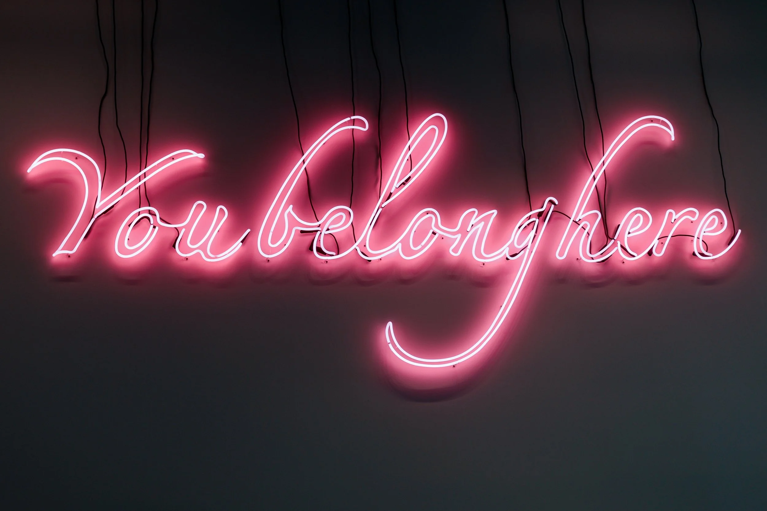 Pink neon sign spelling out the word 'roller'.