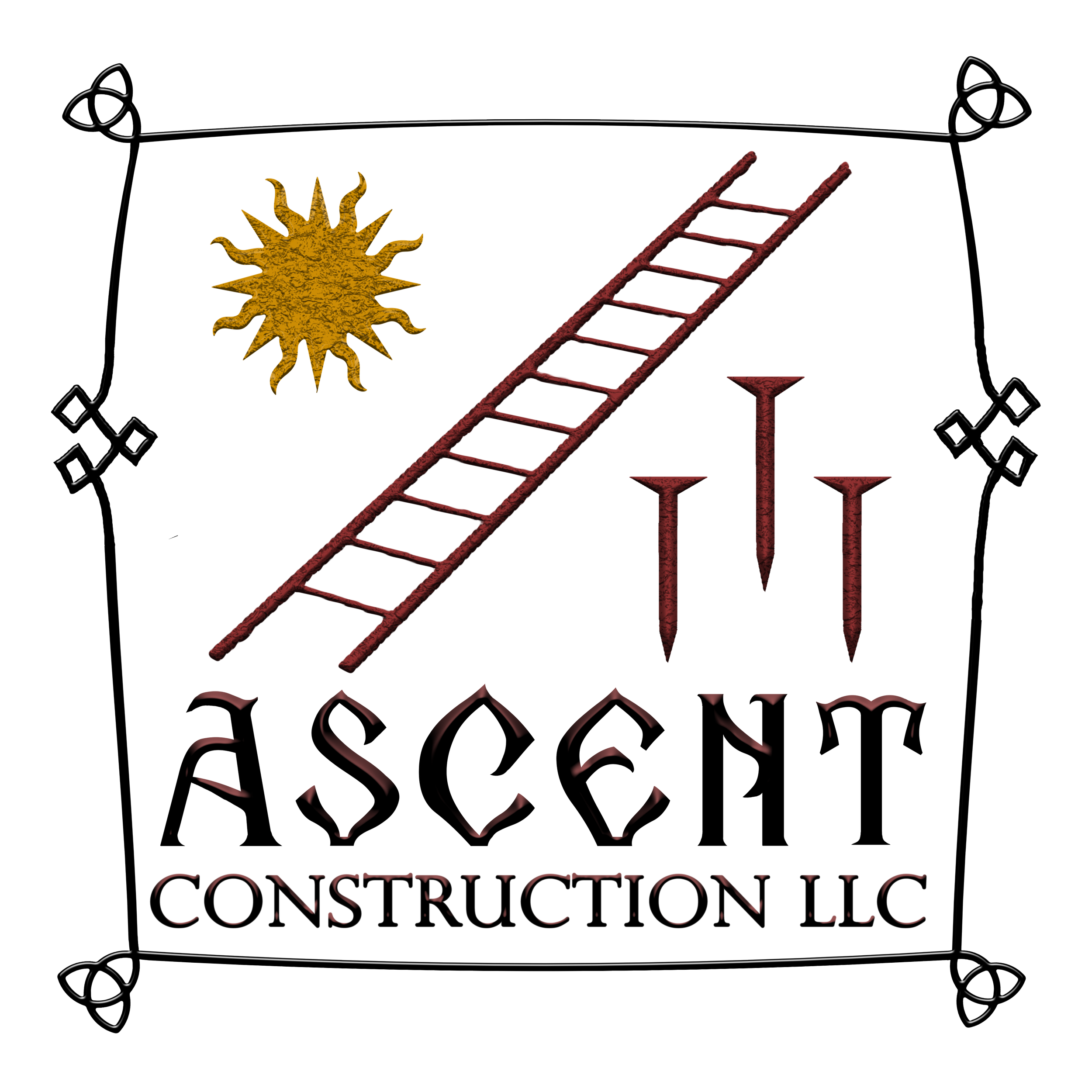 A logo with a stylized sun and a red ladder next to the text 'Ascent Construction LLC'