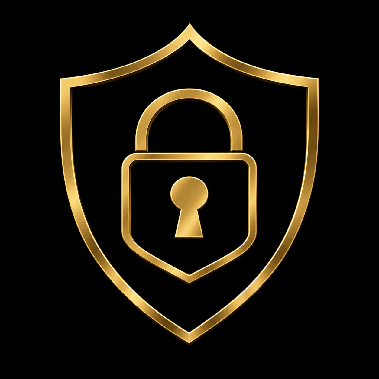 Gold shield and padlock icon representing asset protection.
