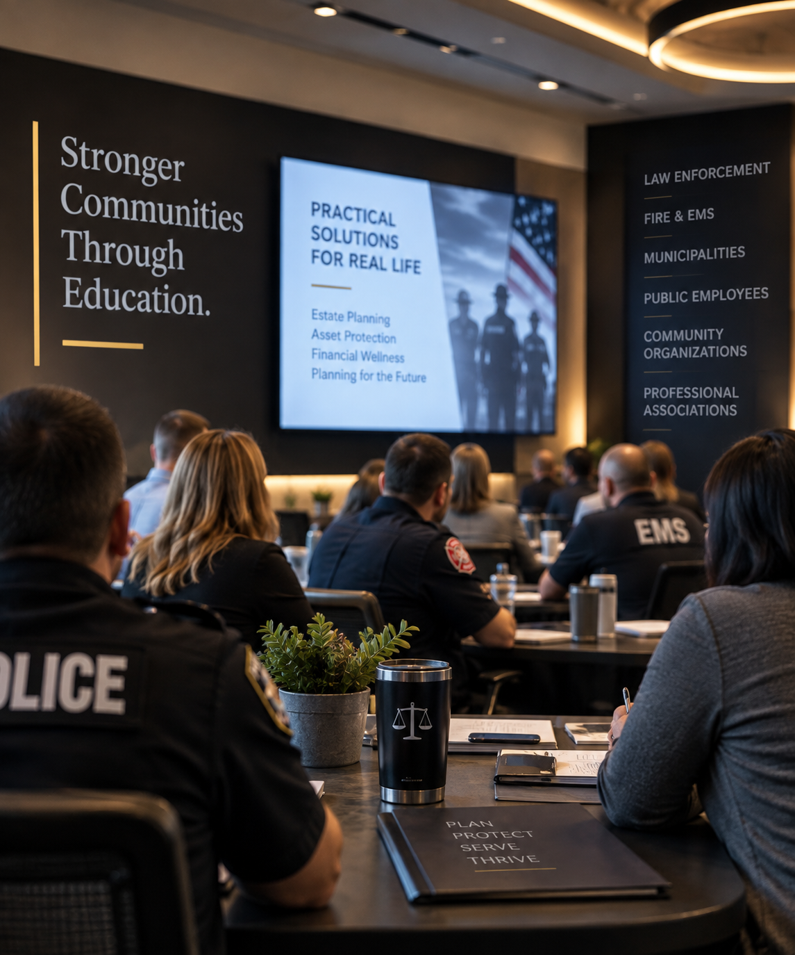 First responders attending an estate planning and financial wellness training seminar.
