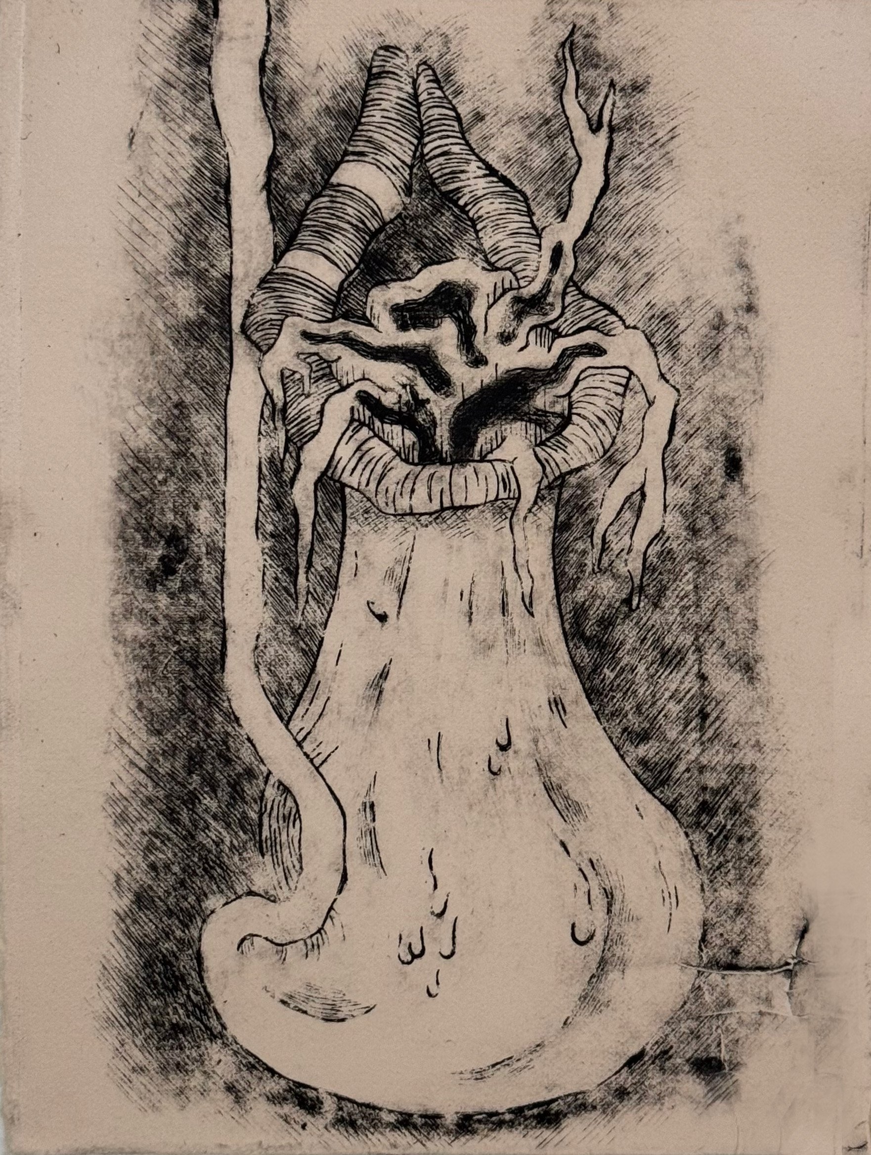 Sin Título (Planta Jarra), 2026, 
Intaglio drypoint etching on acrylic, 
5"x7"