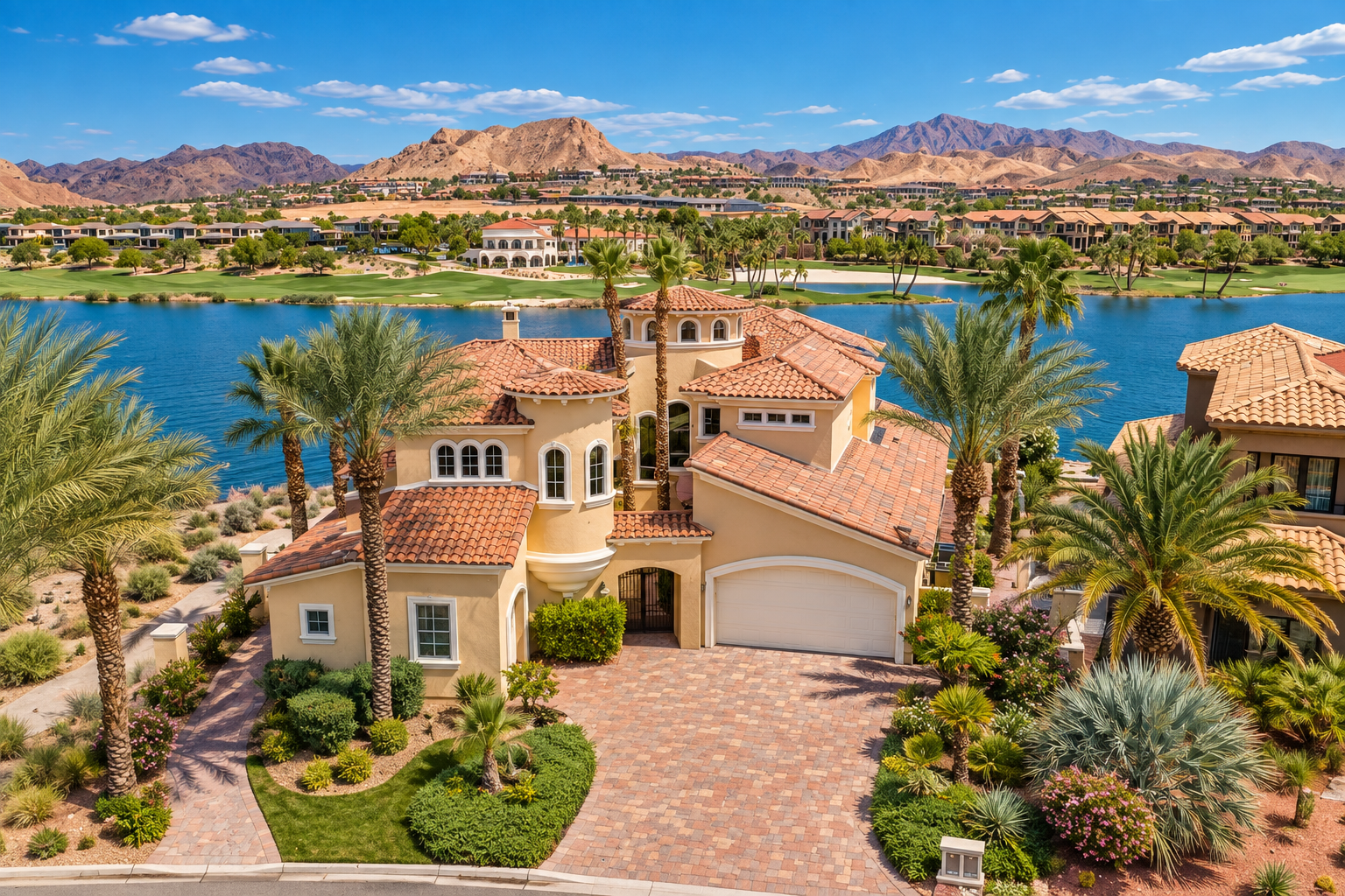 Lake Las Vegas waterfront homes and desert landscape