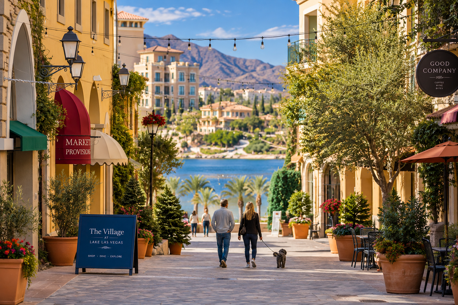 The Village at Lake Las Vegas with shops and waterfront