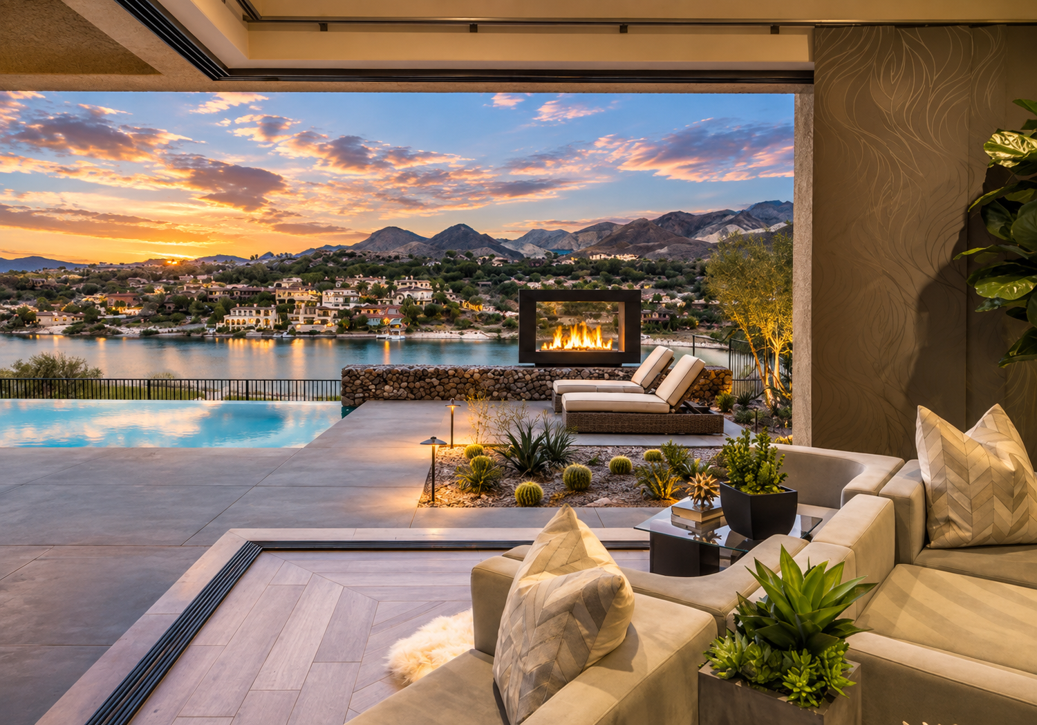 Lake Las Vegas home with lake and mountain views
