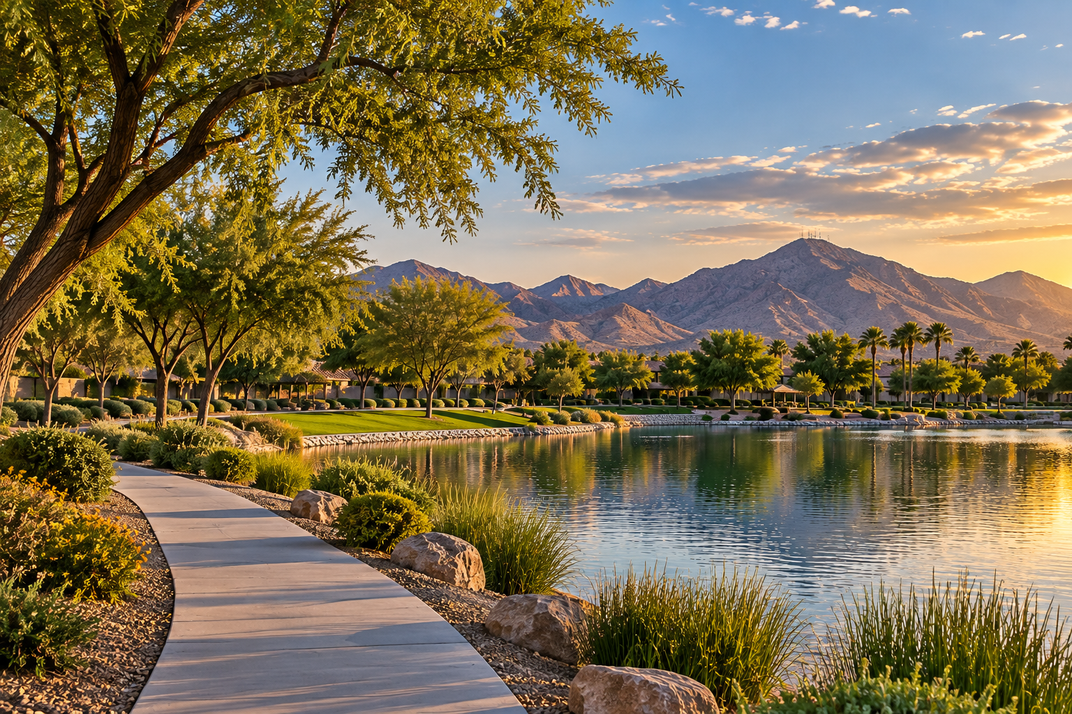 Waterfront park and walking trail in Henderson, Nevada